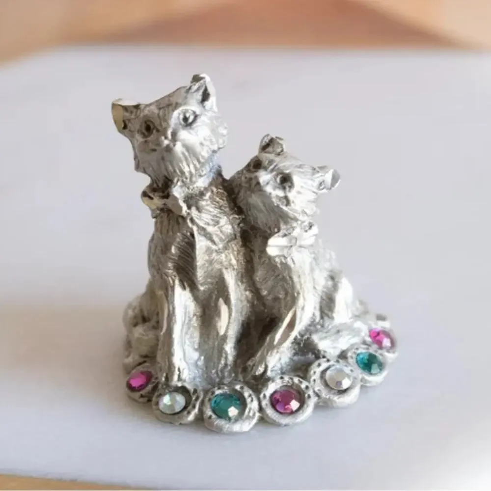 Vintage Jay Craft Pewter Kittens Figurine 1994 Jeweled Rhinestone Mini Cat
